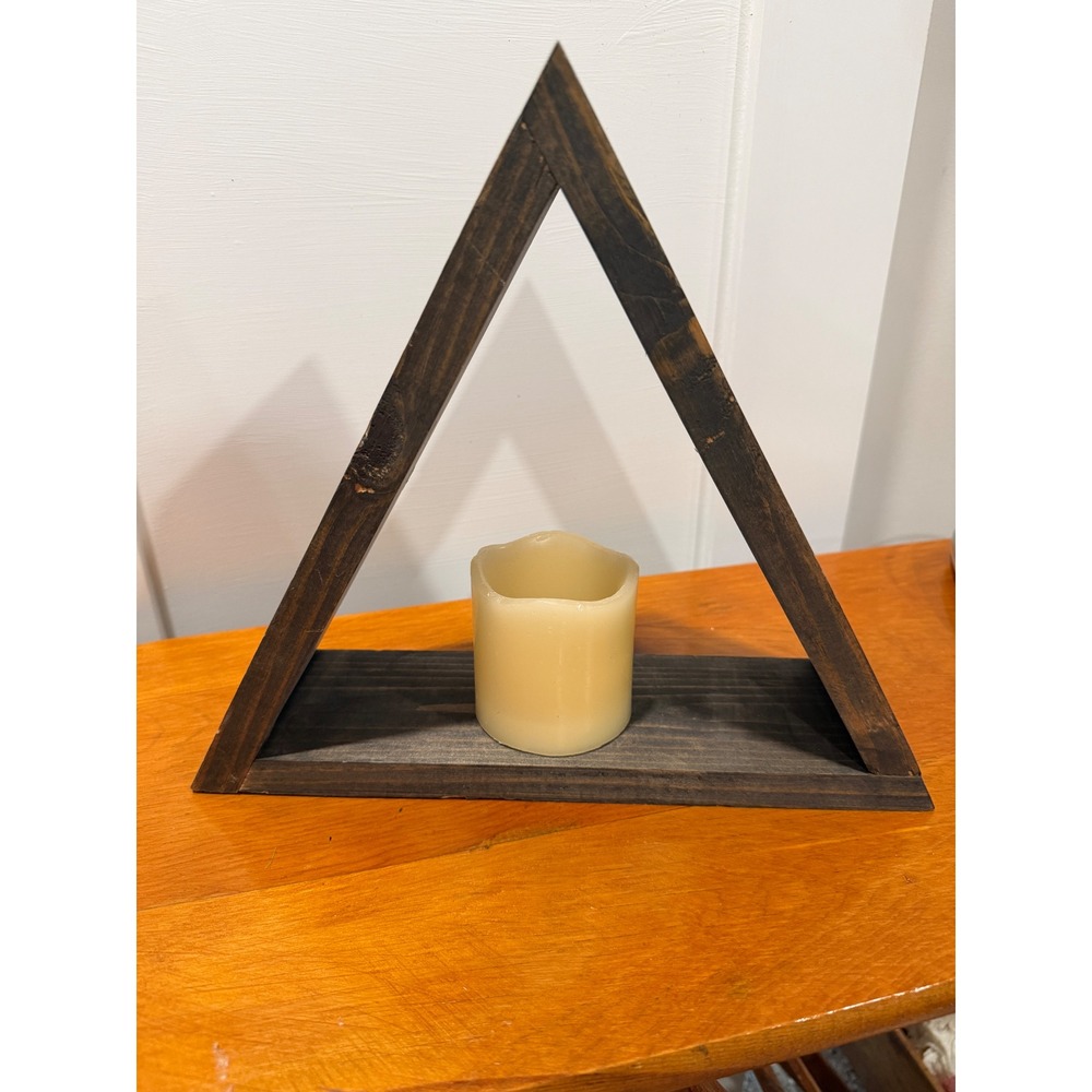 Rustic Dark Stained Wood Triangle Shelf Geometric Tabletop or Hanging Decor